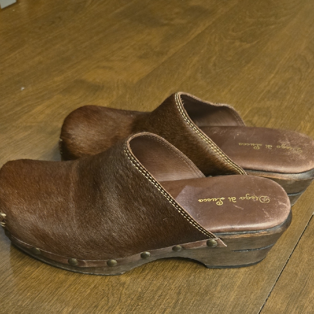 Vintage Diego Di Lucca Brown Leather And Calf Hair Clogs